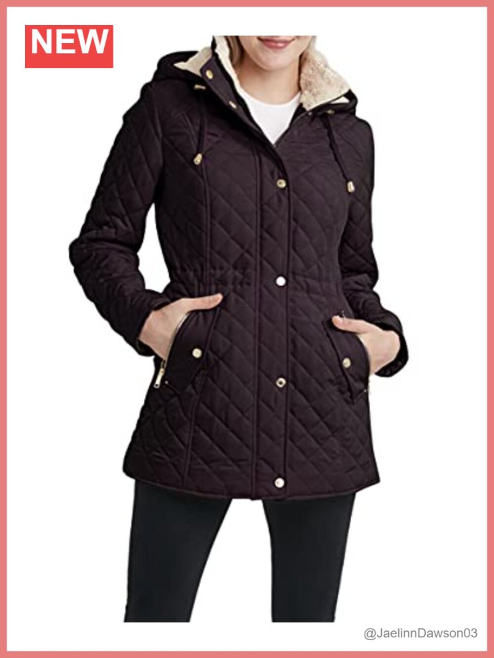 Quilted Faux Shearling Jacket Hooded Zip Front Lightweight Coat